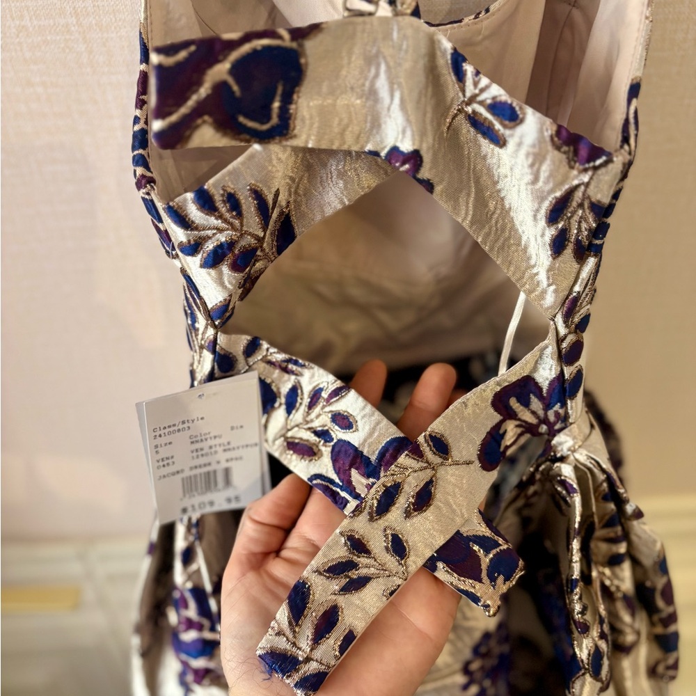 Morgan & Co. Cream, Indigo & Gold Floral Dress - Picture 8 of 9